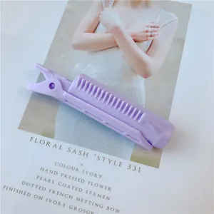 Lavender purple hair root clip for natural volume and styling on fashion magazine