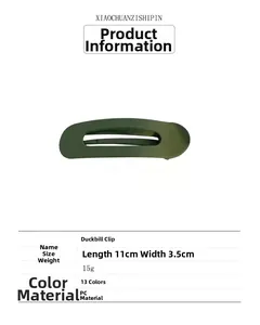 Dettaglio molletta per capelli verde opaco da 11cm con specifiche di dimensioni e peso