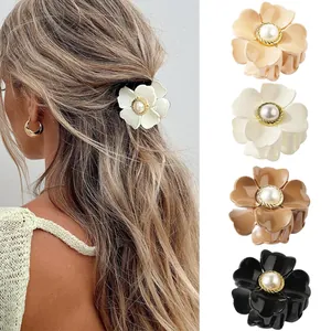 Eleganter Blumen Haarklammer Für Damen Kunstperle Harz Floral Haarspange Retro Hai Clip Haarschmuck Für Dickes Haar