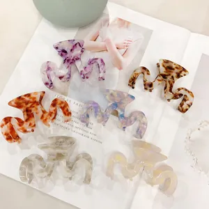 Pince à Cheveux Élégante en Acétate Forme de Vague Grande Motif Marbre Écaille Accessoires de Coiffure Mode pour Femme Quotidien