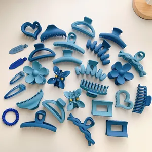 Klein blue hair claw clips and hair accessories set in various geometric shapes