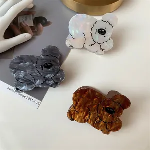 Set di mollette per capelli a forma di cane in acetato bianco, grigio marmo e tartaruga