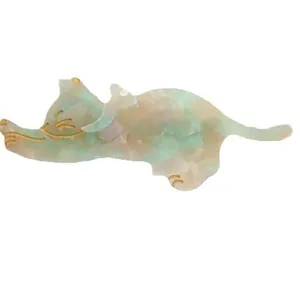 Barrette à cheveux chat mignonne en acétate avec motif marbré et détails dorés pour femme