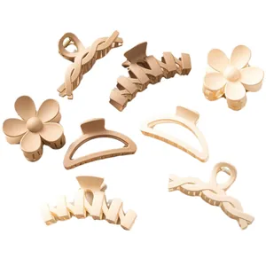 8-piece set of matte milk tea colored geometric hair claws and floral shark clips