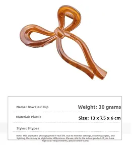 Makroansicht der 13cm Bernsteinfarbenen Schleifen-Haarklammer mit Maßen und Gewichtsinformationen