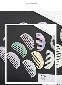 Detail view of acetate fiber hair combs in six colors with marble shell texture
