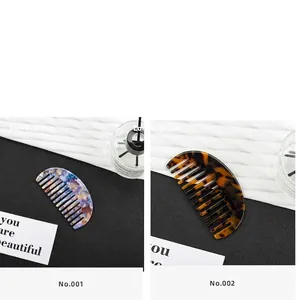 Detail view of acetate geometric hair combs in shell pattern and classic tortoiseshell finish