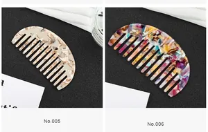 Detail of No.005 and No.006 acetate combs featuring tortoise and floral marble textures