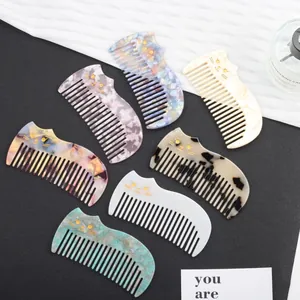 Acetate Cat Ear Hair Comb Portable Anti Static Detangling Hair Brush With Gold Cat Face Print For Women Hair Styling