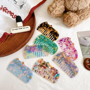 Cute cat-shaped acetate hair combs in various marble and leopard patterns set