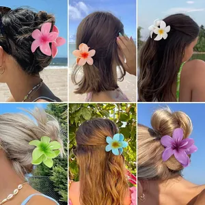 Ensemble de Pinces à Cheveux Fleur de Frangipanier en Résine Barrette Florale pour Femmes Vacances à la Plage Style Bohème Rétro Accessoire de Coiffure