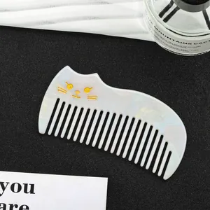 Elegant vintage cat-shaped hair comb with pearlescent finish and anti-static acetate material