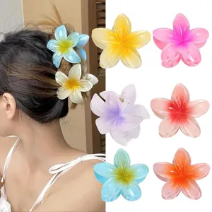 Détails des pinces à cheveux en forme de fleurs de frangipanier aux couleurs variées