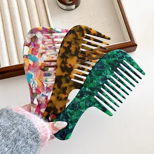 Dreiteiliges Acetat-Haarkamm-Set mit breiten Zinken in Schildpatt und Marmor