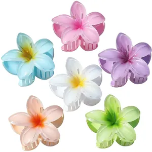 Lot de six pinces à cheveux fleur de frangipanier translucides aux couleurs tropicales