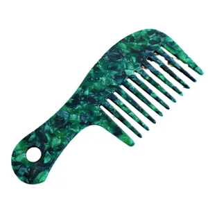 Grüner Marmor Acetat Kamm mit breiten Zinken und langem Griff für Wellenstyling