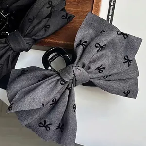 Women Elegant Large Bowknot Fabric Hair Claw Clip Stylish Twill Print Hairpin Shark Clip For Back Of Head Updos Hair Accessories
