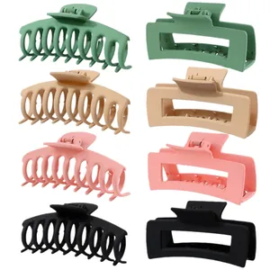 8-delige set matte geometrische haarklemmen in groen, beige, roze en zwarte kleuren