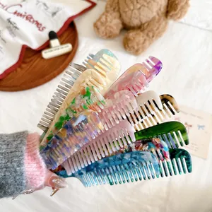 Peignes à cheveux en acétate à dents larges aux motifs marbrés pour les soins quotidiens