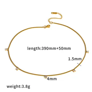 18k vergoldete Edelstahlhalskette mit quadratischen Zirkonsteinen im Box-Chain-Stil