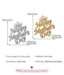 Detailed view showing product dimensions and zinc alloy material of the crown brooch