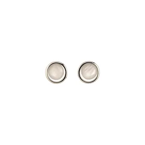 Minimalist French style silver geometric stud earrings with white moonstone-like stones