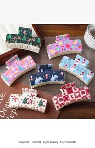 Set of six festive Christmas hair claws with Santa, reindeer and snowman patterns