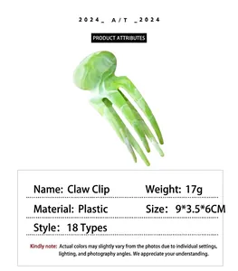 Détail de la pince à cheveux marbrée verte avec dimensions et poids de 17g