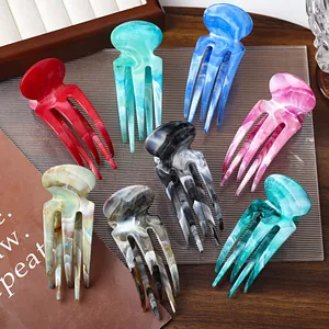 Pince à Cheveux en Acétate Rétro Français Forme de Poulpe Texture Marbre Pince à Cheveux Tenue Forte Élégant Accessoire Pour Femmes Filles