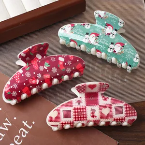 Three-piece large 11.5cm Christmas shark hair claws with festive Santa and snowflake patterns