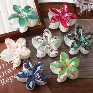 Pinces à cheveux fleurs aux motifs de Noël avec Père Noël, renne et bonhomme de neige