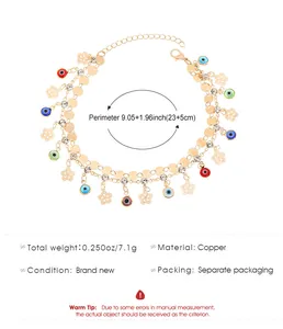 Detailed specifications of Bohemian colorful anklet with copper material and dimensions
