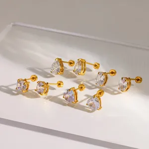 Eleganti orecchini a lobo in acciaio inossidabile placcato oro 18k con zirconi
