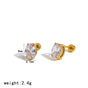 Orecchini a perno in acciaio al titanio placcato oro 18k con zircone da 8mm