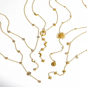 Collares celestiales de acero inoxidable bañados en oro 18k con estrellas y lunas