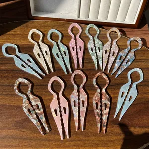 Franse Stijl PVC U-Vormige Haarvork Elegante Anti-Slip Gegolfde Haarstok Marmerpatroon Vintage Haaraccessoire Voor Vrouwen