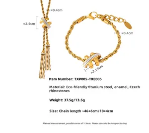 Detailed specs of titanium steel necklace and bracelet set with tassels and Czech diamonds