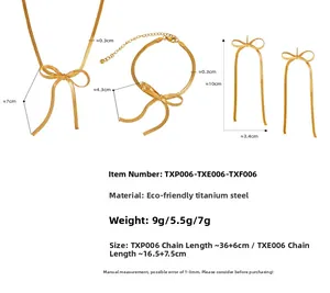 Détails de l'ensemble collier et bracelet à nœud doré en acier inoxydable poli