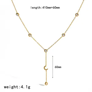 Detalle de collar en Y dorado que muestra 410mm de largo y especificación de 4,1g
