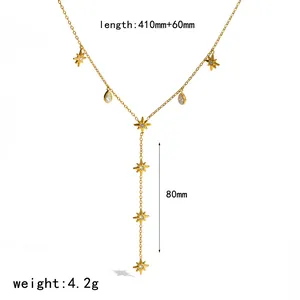 Dimensiones detalladas del collar de estrella dorada en Y, largo 410mm y caída 80mm