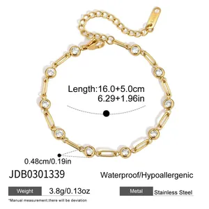 Gold stainless steel zirconia bracelet featuring a 16+5cm adjustable chain length