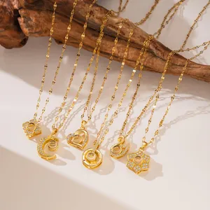 Collier Pendentif Projection Je t'aime en 100 Langues pour Femmes Cuivre Plaqué Or Véritable Strass Cœur Lune Cygne Chaîne de Clavicule Bijoux Cadeau