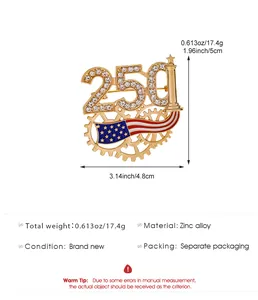 Zinc alloy brooch with number 250 and flag detail, dimensions 4.8x5cm, weighing 17.4g