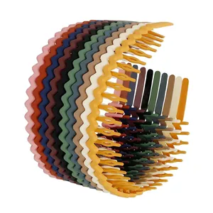Colorful wavy plastic headbands set with matte finish and non-slip teeth for women