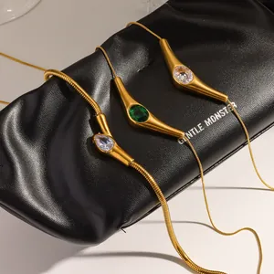 Edelstahl Strass 18K Vergoldet Gebogen Anhänger Halskette Für Damen Elegant Schlangenkette Schlüsselbein Halskette Schmuck
