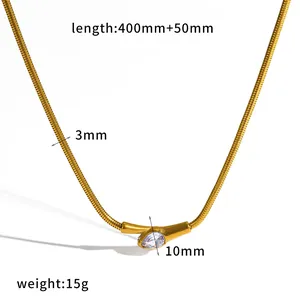Maße der vergoldeten Edelstahl-Schlangenkette mit Anhänger und tropfenförmigem Kristall.