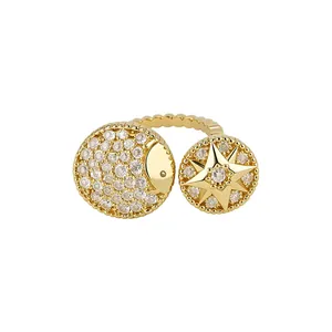 Elegant gold-plated open ring featuring eight-pointed star and moon zircon accents