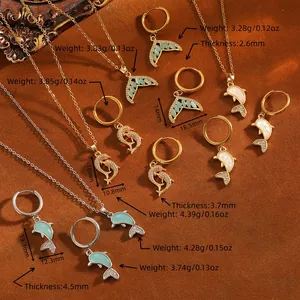 Detailansicht mit Maßen und Gewicht des Delfin-Ozean-Schmucksets in Gold und Silber