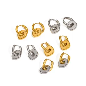 Minimalist stainless steel geometric hoop earrings in gold and silver finishes for women