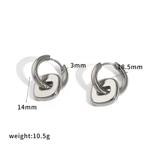 Silver stainless steel hoop earrings with square pendant and size labels, 10.5g weight.
